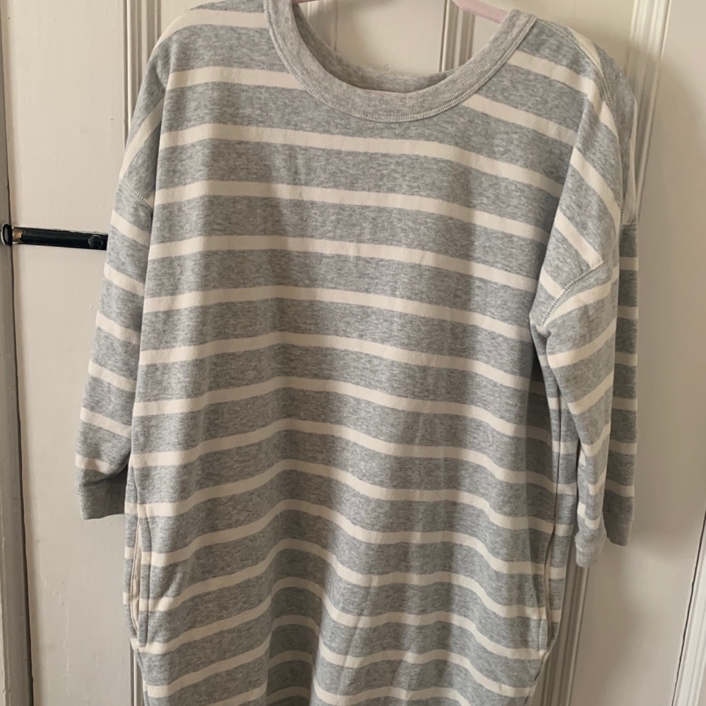 Grey and white striped sweater dress